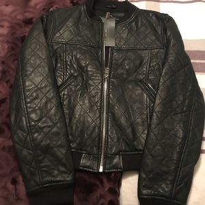 Zara quilted leather bomber jacket